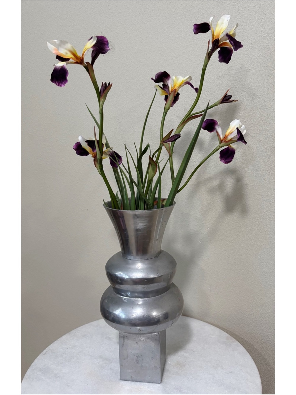 Pols Potten Pottery Silver Metal Modern Abstract Flower Vase Asymmetrical Matte